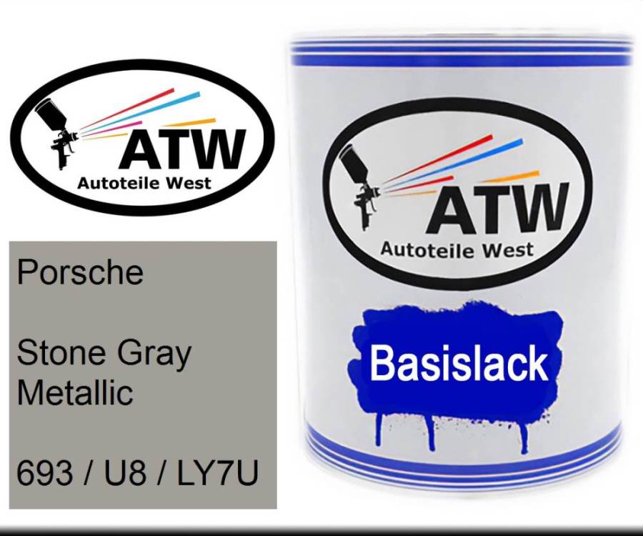 Porsche, Stone Gray Metallic, 693 / U8 / LY7U: 1L Lackdose, von ATW Autoteile West.